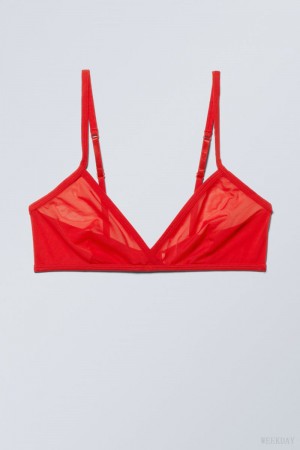 Bralette Weekday Bonnie Mesh Triangle Bralette Czerwone | AWLF7121
