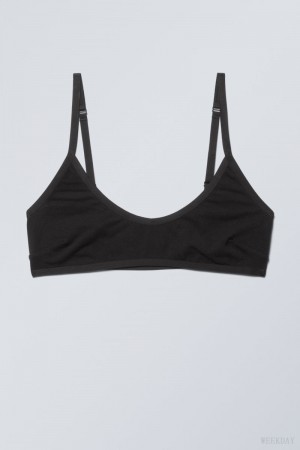 Bralette Weekday Inez Scooped Bawełniane Bralette Czarne | KTAL7016