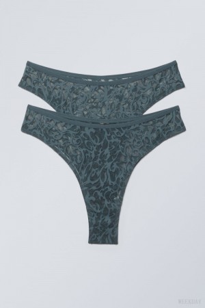 Majtki Weekday 2-pack Lucy Mid Stanem Brazilian Briefs Petrol | MQIV0608