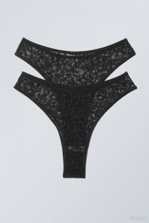 Majtki Weekday 2-pack Lucy Mid Stanem Brazilian Briefs Czarne | WBAX8267