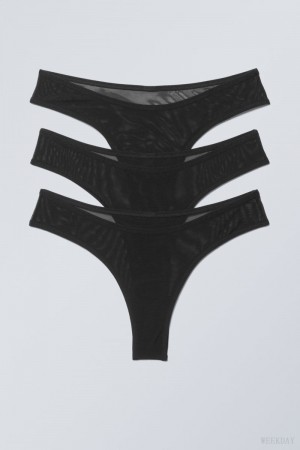 Majtki Weekday 3-pack Bonnie Mesh Brazilian Briefs Czarne | UUGX5205