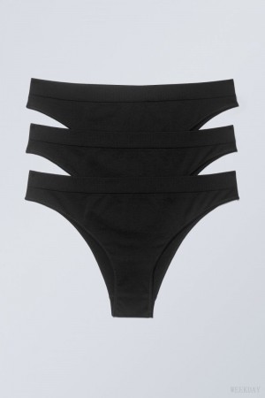 Majtki Weekday 3-pack Cat Soft Briefs Czarne | WQVE6602