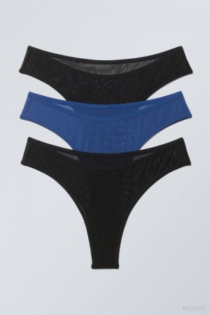 Majtki Weekday 3-pack Dylan Mesh Brazilian Briefs Czarne Niebieskie | PRBK3013
