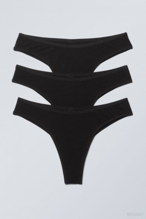 Majtki Weekday 3-pack Inez Brazilian Bawełniane Briefs Czarne | KATU7544