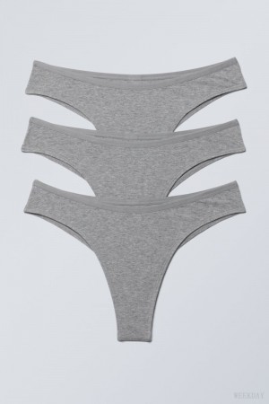 Majtki Weekday 3-pack Inez Brazilian Bawełniane Briefs Szare | LOKG7432