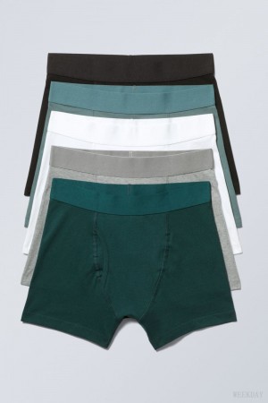 Majtki Weekday 5-pack Bokser Briefs Czarne Białe Turkusowe Szare | DPOW4362
