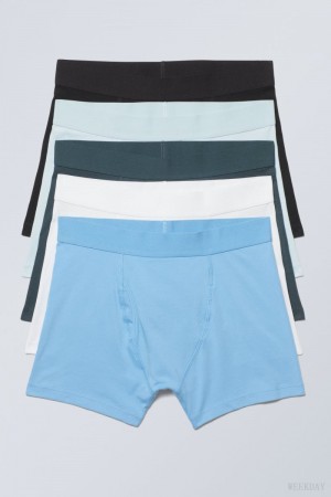 Majtki Weekday 5-pack Bokser Briefs Niebieskie | OQHL4637