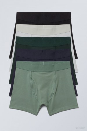 Majtki Weekday 5-pack Bokser Briefs Zielone Niebieskie Białe Czarne | PDFA9290
