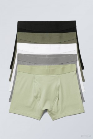 Majtki Weekday 5-pack Bokser Briefs Zielone | TXRR4099