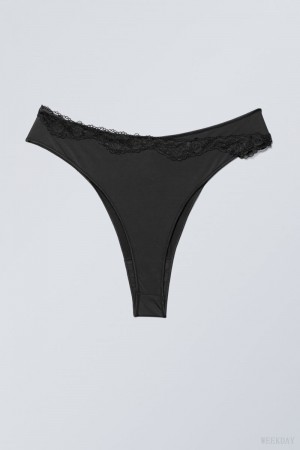 Majtki Weekday Cleo Koronkowe Brazilian Briefs Czarne | FLFK7009