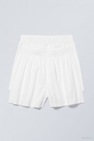 Spodenki Weekday 2-pack Bokser Shorts Białe | KUZS3808