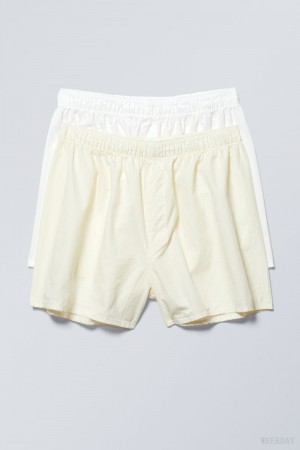 Spodenki Weekday 2-pack Bokser Shorts Białe Żółte | BNOW9751