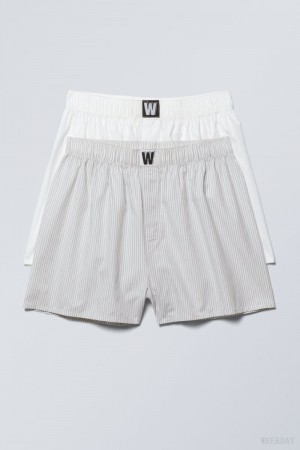 Spodenki Weekday 2-pack Logo Bokser Shorts Szare Białe | BBKM8297