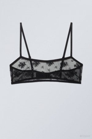 Stanik Weekday Ash Koronkowe Semi Scooped Bra Czarne | SEIN8623