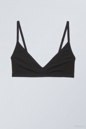 Stanik Weekday Dylan Mesh V-neck Bra Czarne | FTDR1062