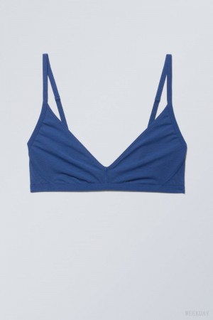 Stanik Weekday Dylan Mesh V-neck Bra Niebieskie | RYSI9549