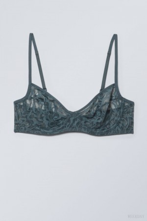 Stanik Weekday Lucy Koronkowe Underwire Bra Ciemny Turkusowe | JHZF8964