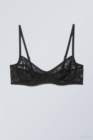 Stanik Weekday Lucy Koronkowe Underwire Bra Czarne | IYKL1431