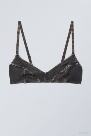 Stanik Weekday Miley Washed Bawełniane Bra Czarne | KMOQ7997