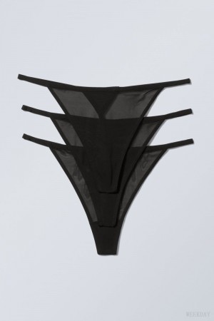 Stringi Weekday 3-pack Bonnie Tanga Mesh Stringi Czarne | SJNU1801