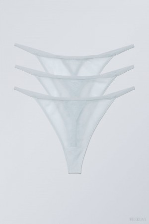 Stringi Weekday 3-pack Bonnie Tanga Mesh Stringi Głęboka Niebieskie | FQII8014