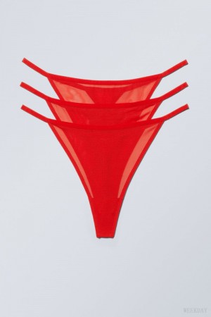 Stringi Weekday 3-pack Bonnie Tanga Mesh Stringi Czerwone | SXNL6794