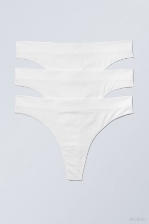 Stringi Weekday 3-pack Cat Soft Stringi Białe | SXUU1857