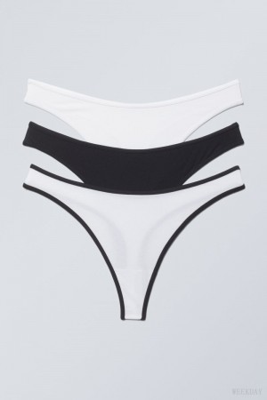 Stringi Weekday 3-pack Jade Bawełniane Stringi Czarne Białe | MCHN5951