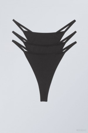Stringi Weekday 3-pack Signe Tanga Stringi Czarne | YJJP2763