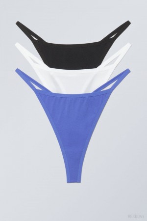 Stringi Weekday 3-pack Soul Tanga Stringi Białe Czarne Niebieskie | XPIU1280