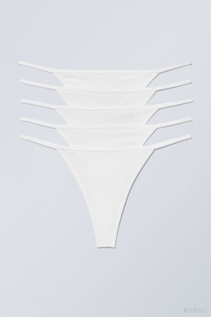 Stringi Weekday 5-pack Alex Bawełniane Tanga Stringi Białe | BVUU1821