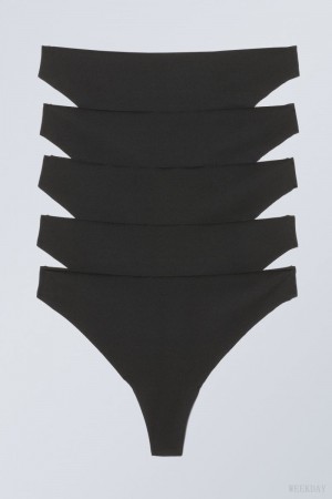 Stringi Weekday 5-pack Maya Seamless Stringi Czarne | XQFW0189