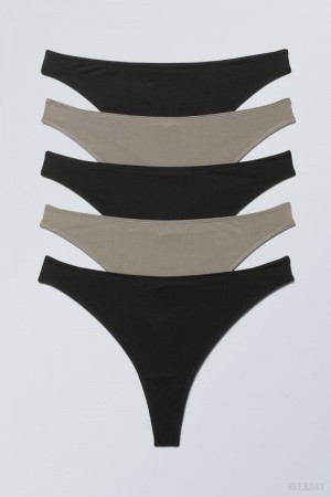 Stringi Weekday 5-pack Soul thong Czarne Beżowe | WELT3171