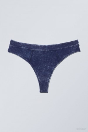 Stringi Weekday Miley Washed Bawełniane Stringi Niebieskie | TDFK5493