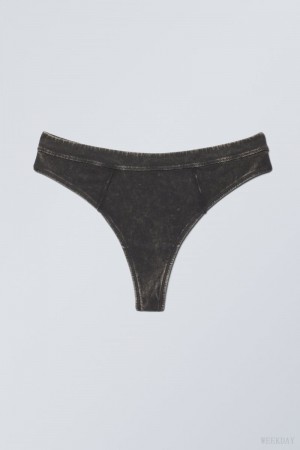Stringi Weekday Miley Washed Bawełniane Stringi Czarne | YDNF4928