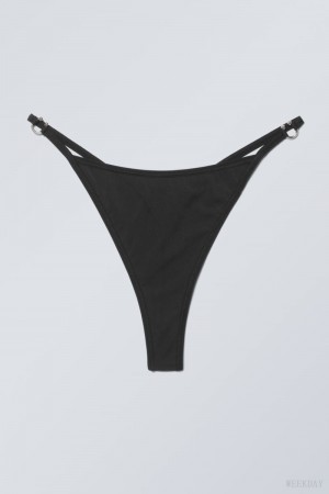 Stringi Weekday Tori Piercing Tanga Stringi Czarne | KAVC7229