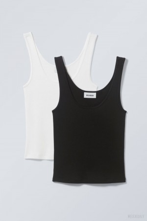 Weekday 2-Pack Open Neck Tank Top Czarne Białe | BZCY4216