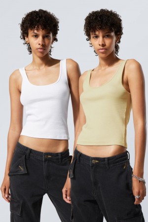 Weekday 2-Pack Open Neck Tank Top Żółte | EGKX7009