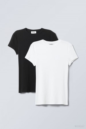Weekday 2-pack Close Fitted Rib T-shirt Blk & wht | TJDQ7292