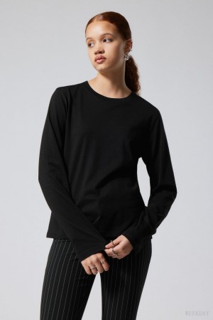 Weekday 2-pack Essence Standard Long Sleeves Czarne Białe | AXXP7416