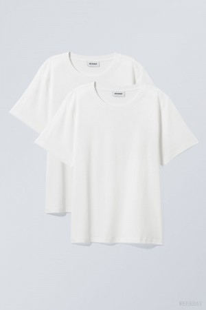 Weekday 2-pack Essence Standard T-Shirt Białe | PPKB2023