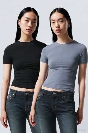 Weekday 2-pack Slim Fitted T-shirt Czarne | GHJD9629