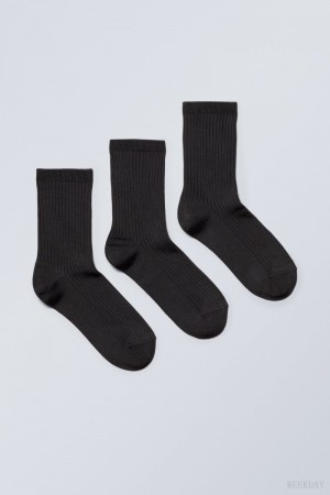 Weekday 3-pack Lova Shiny Socks Czarne | SYBR3565