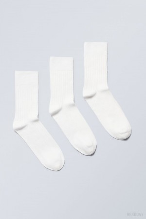 Weekday 3-pack Selma Socks Białe | MVWJ8471