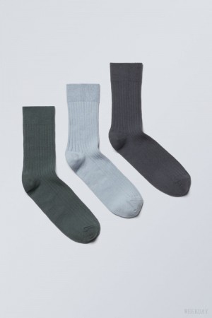 Weekday 3-pack Selma Socks Niebieskie Czarne | RVQO6013