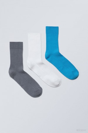 Weekday 3-pack Selma Socks Niebieskie | TOUI0864
