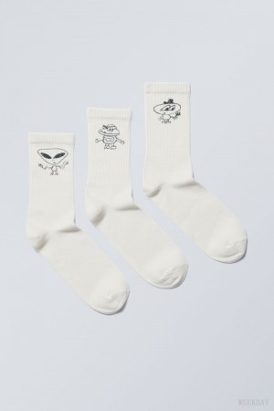 Weekday 3-pack Sportowe Grafiką Socks Doodle Guys | XELE1884