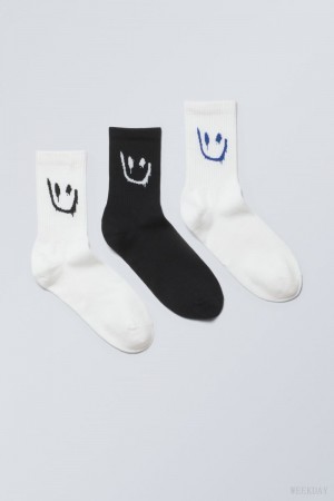 Weekday 3-pack Sportowe Grafiką Socks Drippy Mix | TGWV3525