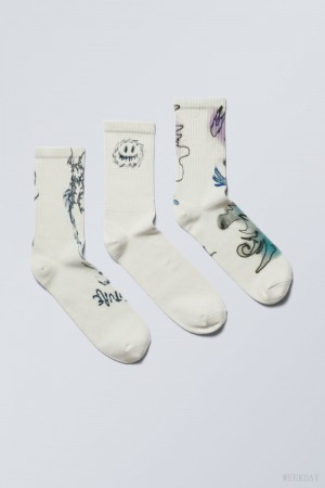 Weekday 3-pack Sportowe Grafiką Socks Graphic Mix | PCHB1232