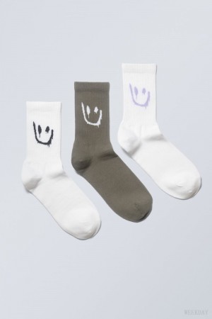 Weekday 3-pack Sportowe Grafiką Socks Smiley Mix | ZTYX9913